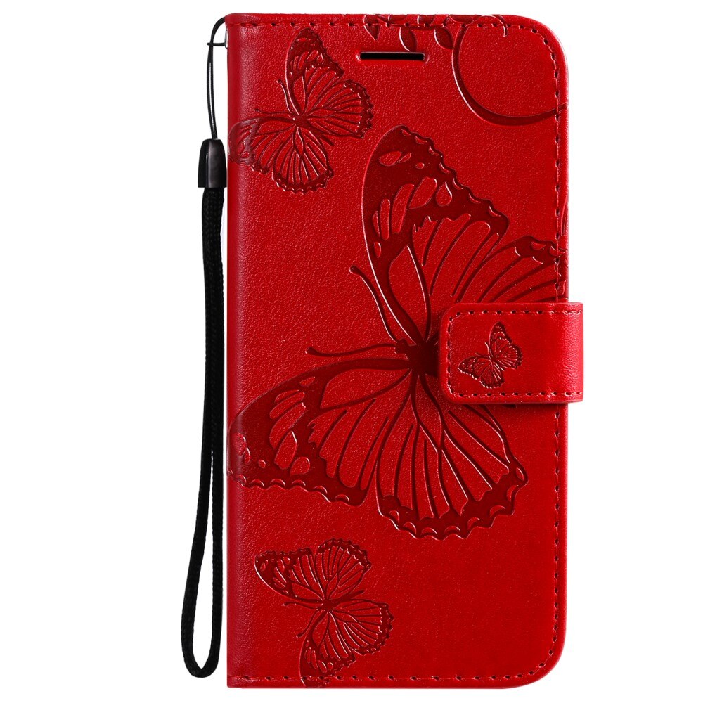 Funda de cuero con mariposas para iPhone 13 Mini, rojo