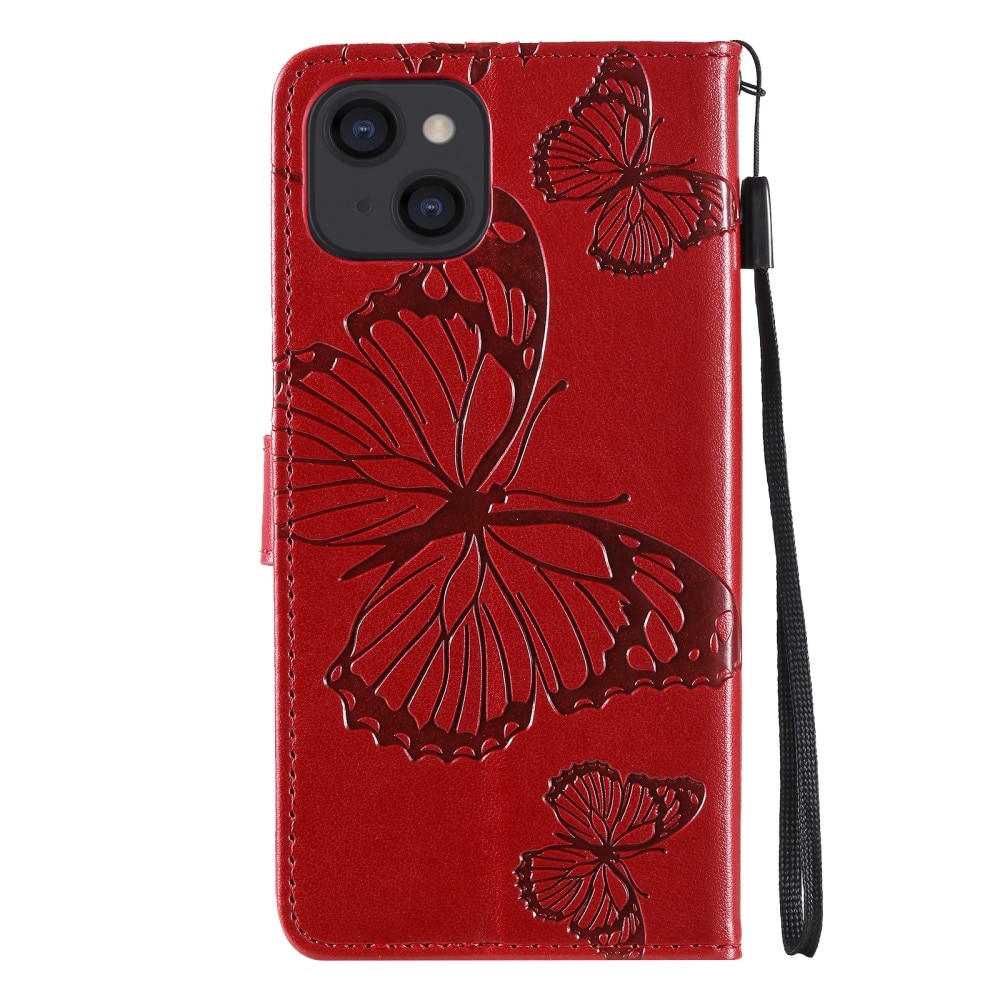 Funda de cuero con mariposas para iPhone 13 Mini, rojo