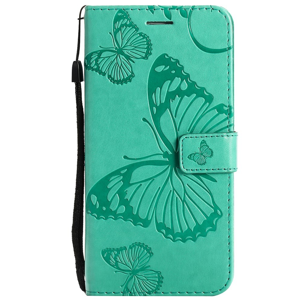 Funda de cuero con mariposas para iPhone 13 Mini, verde