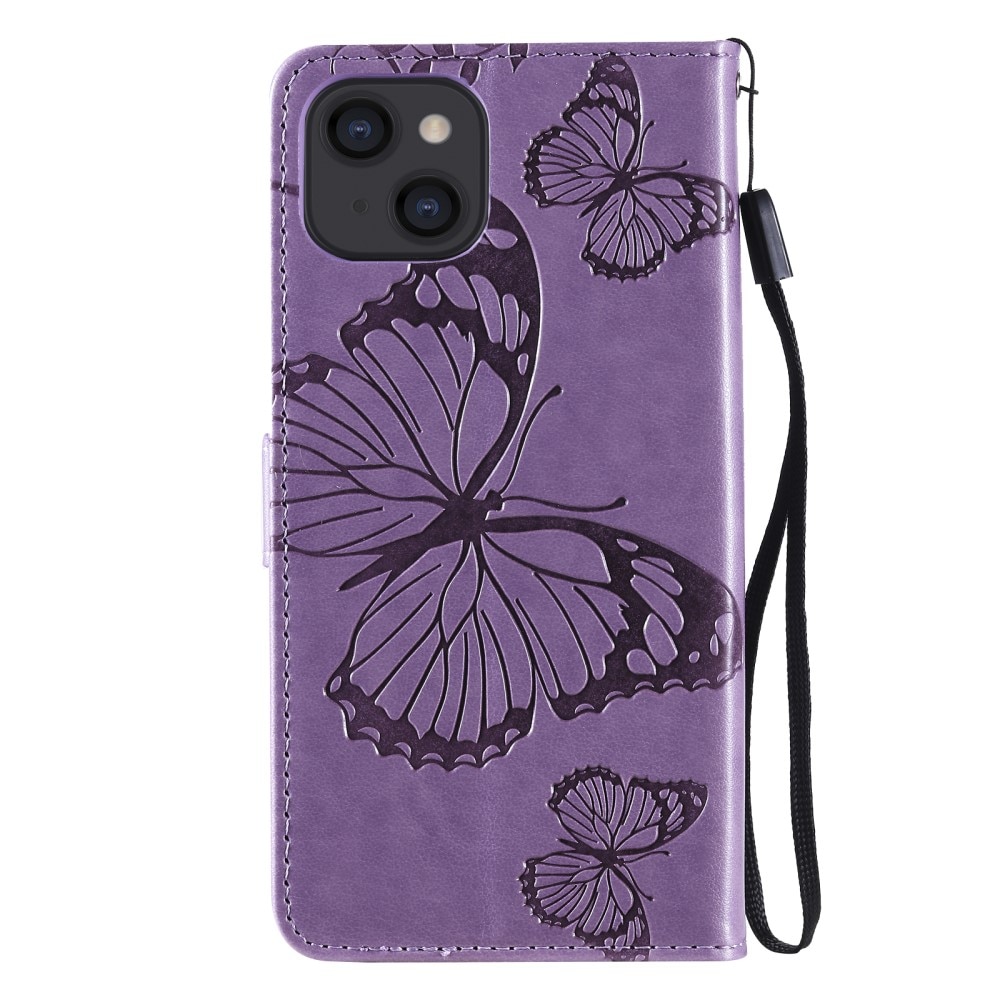 Funda de cuero con mariposas para iPhone 13 Mini, violeta