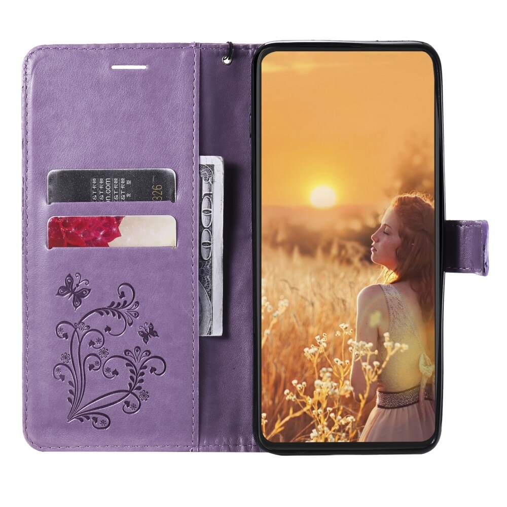 Funda de cuero con mariposas para iPhone 13 Mini, violeta