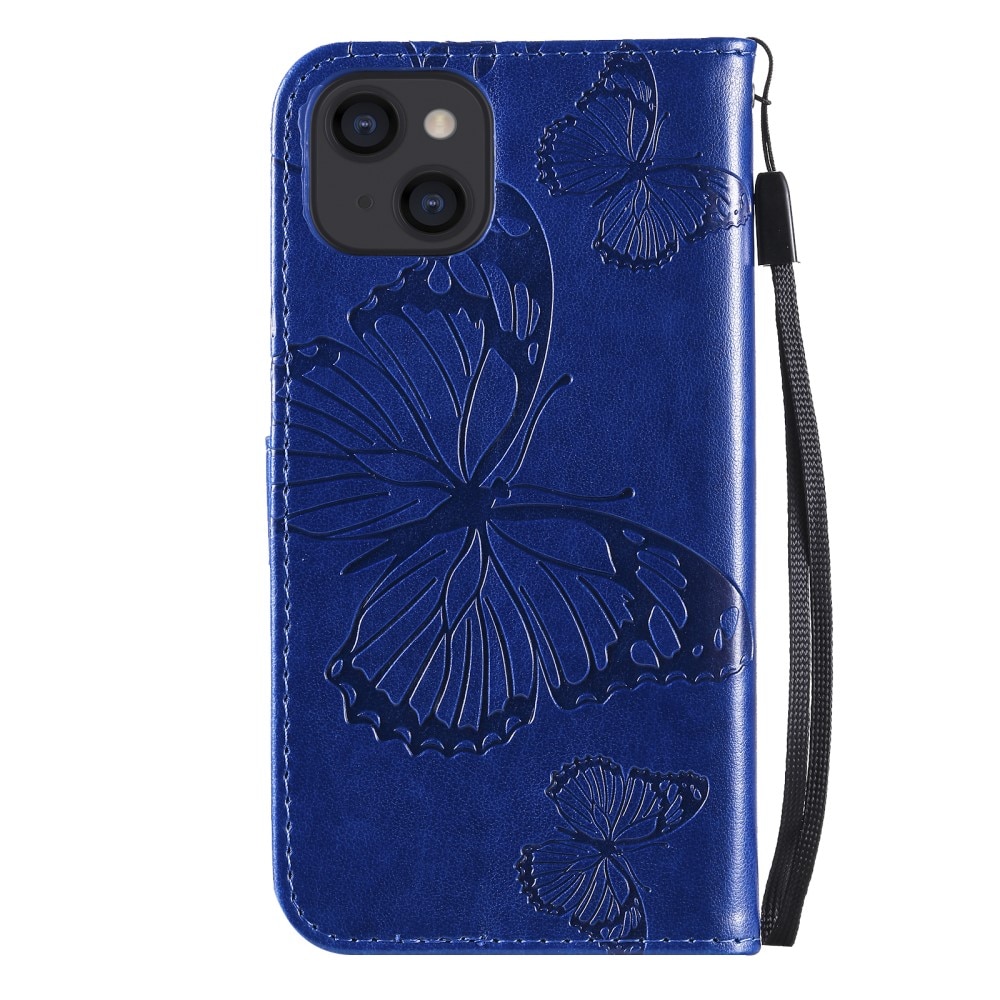 Funda de cuero con mariposas para iPhone 13 Mini, azul