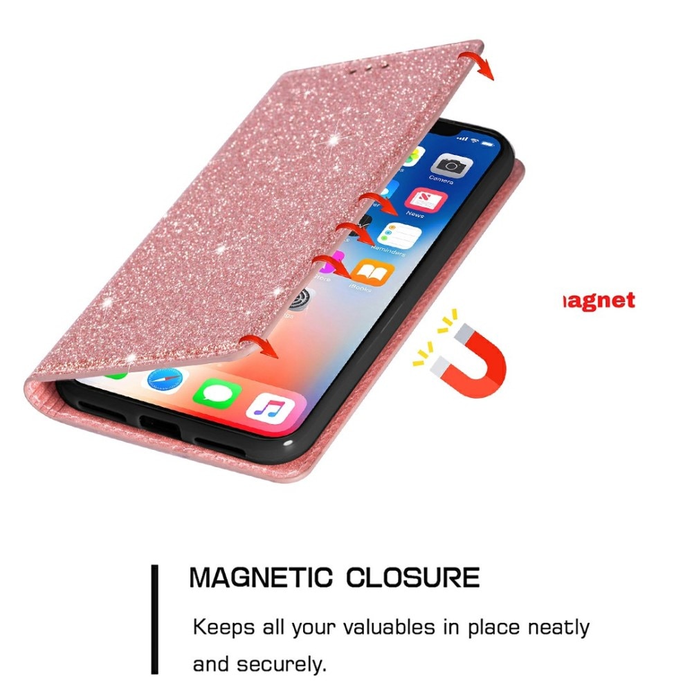 Funda tipo cartera Brillantina iPhone 13 Oro rosa