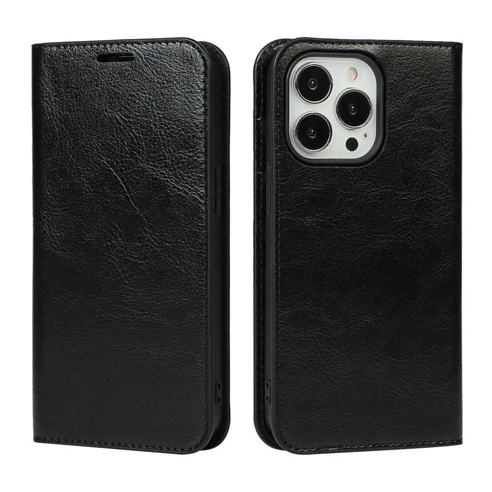 Funda cartera de cuero genuino iPhone 12/12 Pro negro