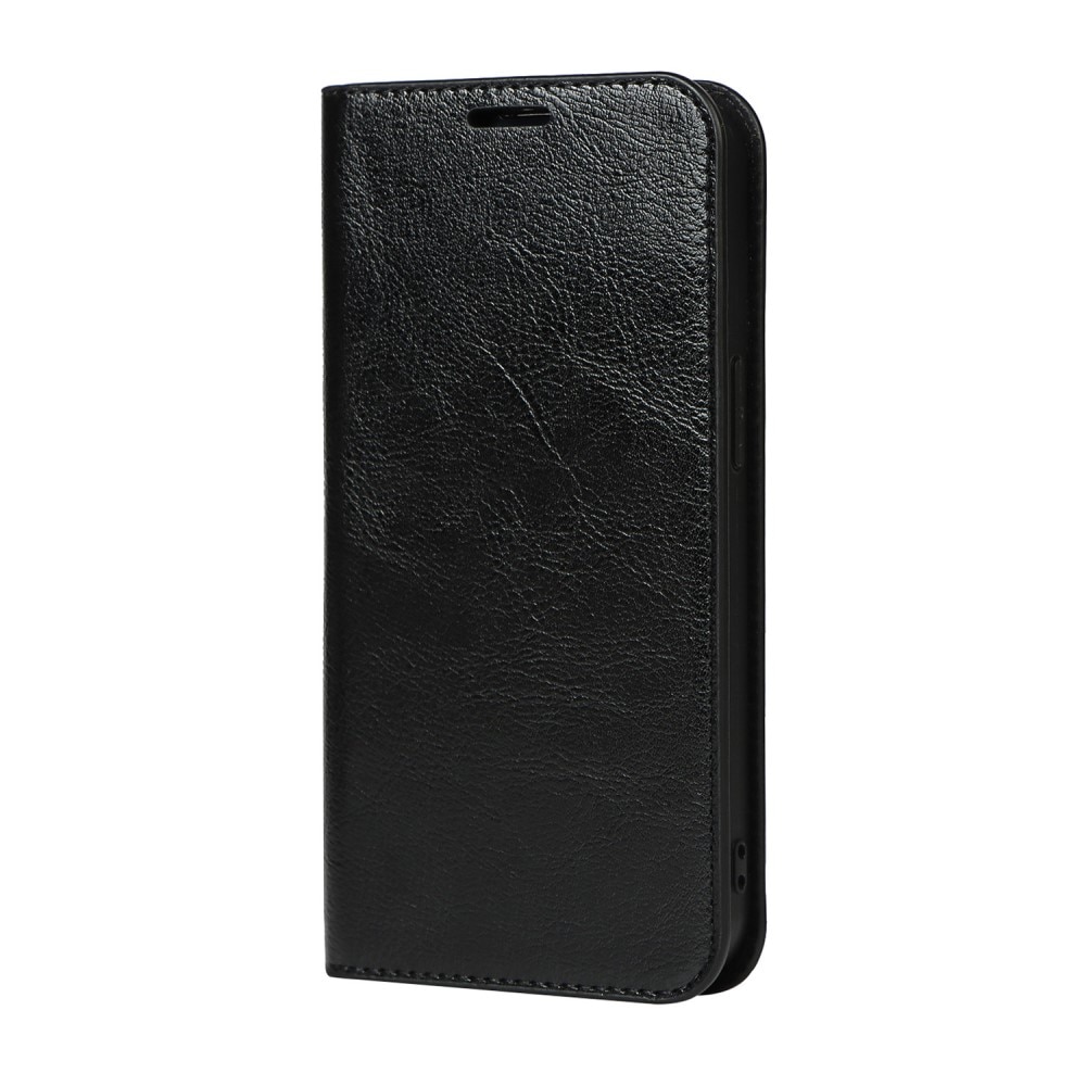 Funda cartera de cuero genuino iPhone 12/iPhone 12 Pro Negro