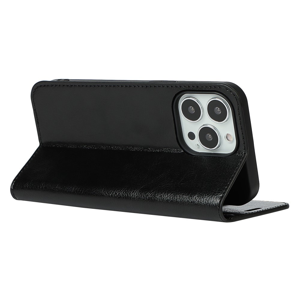 Funda cartera de cuero genuino iPhone 12/iPhone 12 Pro Negro