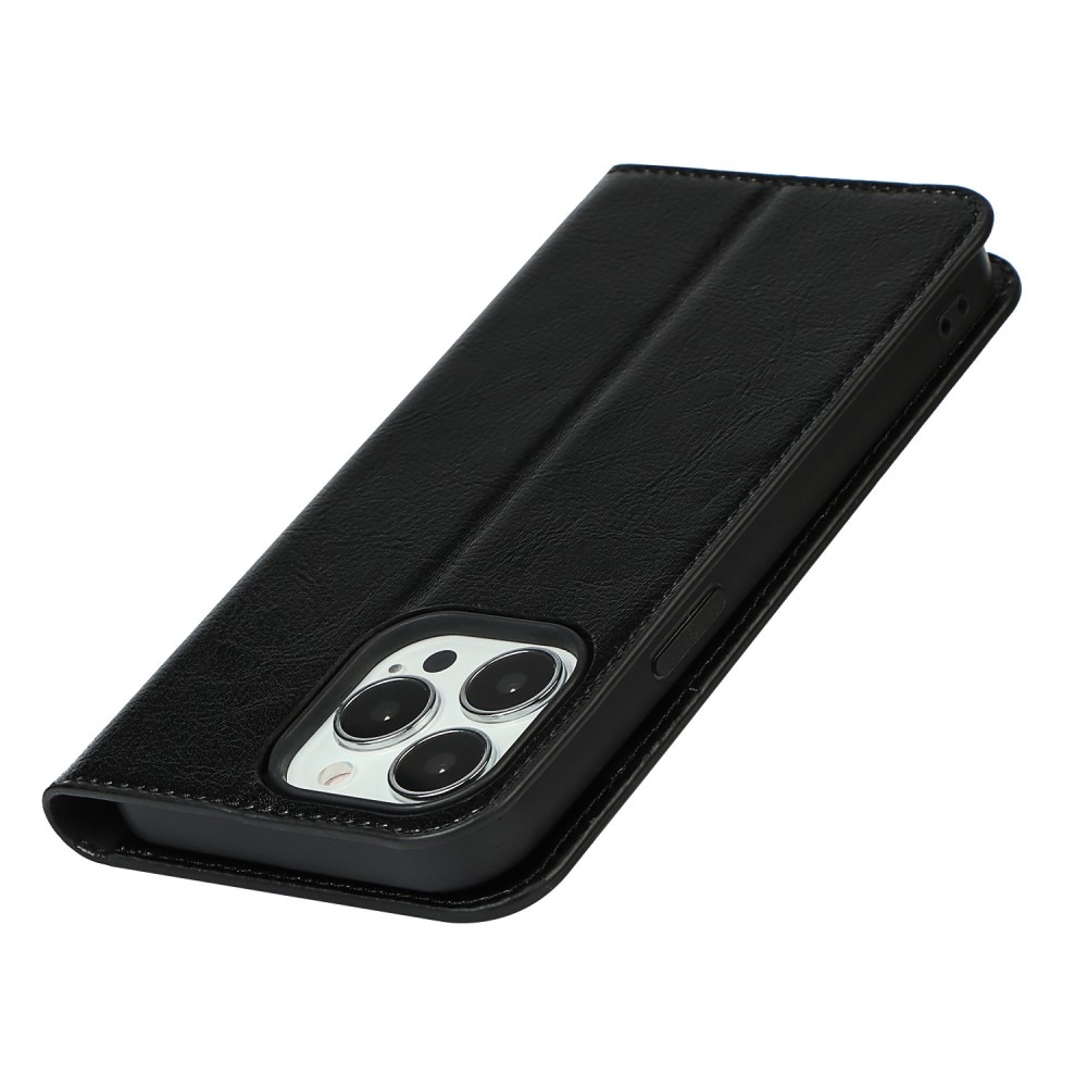 Funda cartera de cuero genuino iPhone 12/iPhone 12 Pro Negro