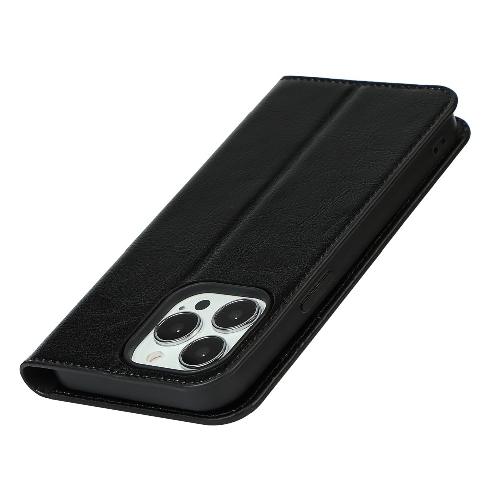 Funda cartera de cuero genuino iPhone 13 Pro negro