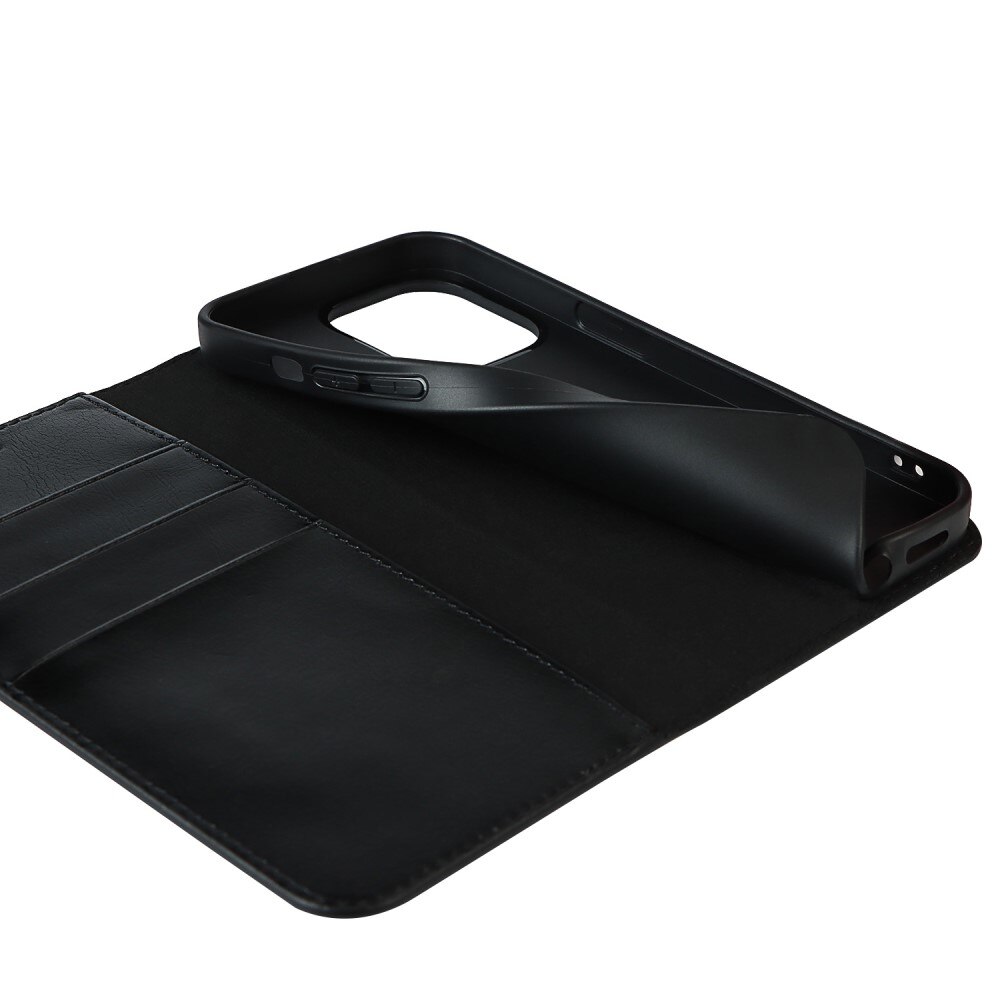 Funda cartera de cuero genuino iPhone 12/iPhone 12 Pro Negro