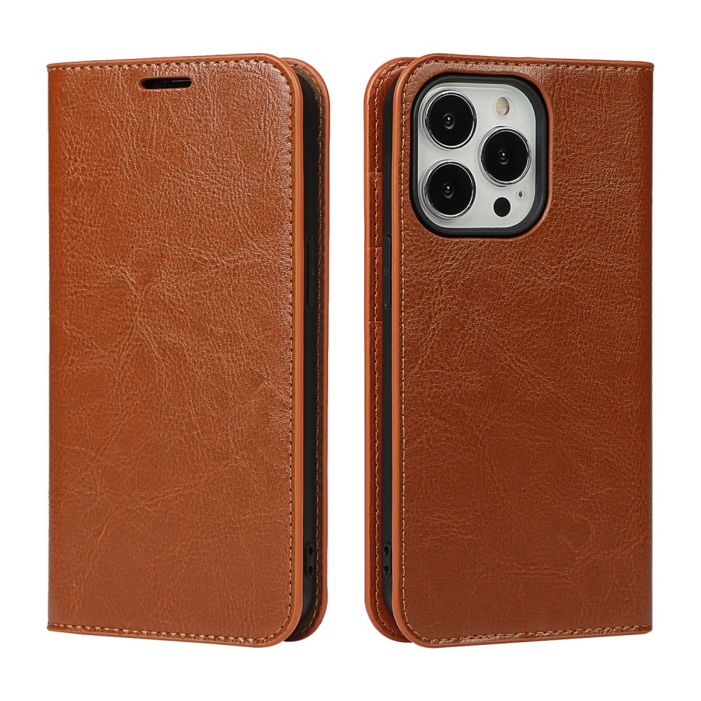 Funda cartera de cuero genuino iPhone 12/12 Pro marrón