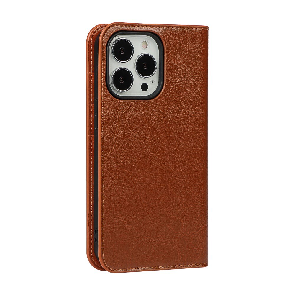 Funda cartera de cuero genuino iPhone 12/iPhone 12 Pro Marrón