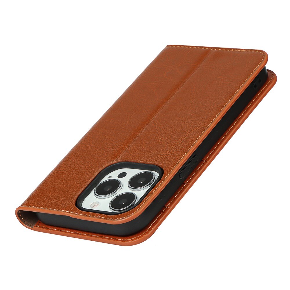 Funda cartera de cuero genuino iPhone 12/iPhone 12 Pro Marrón