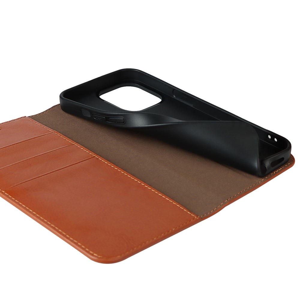 Funda cartera de cuero genuino iPhone 12/iPhone 12 Pro Marrón