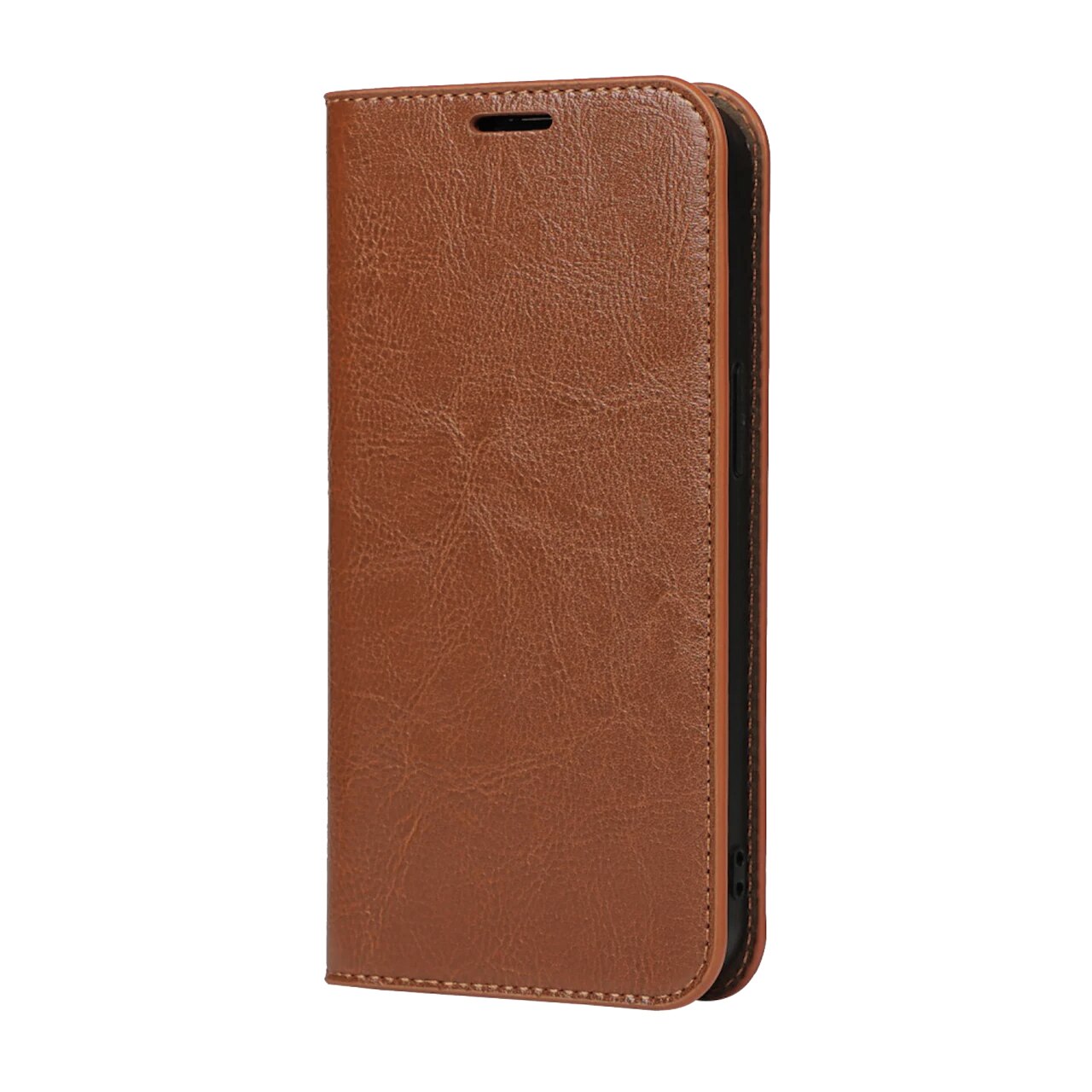 Funda cartera de cuero genuino iPhone 13 Pro marrón