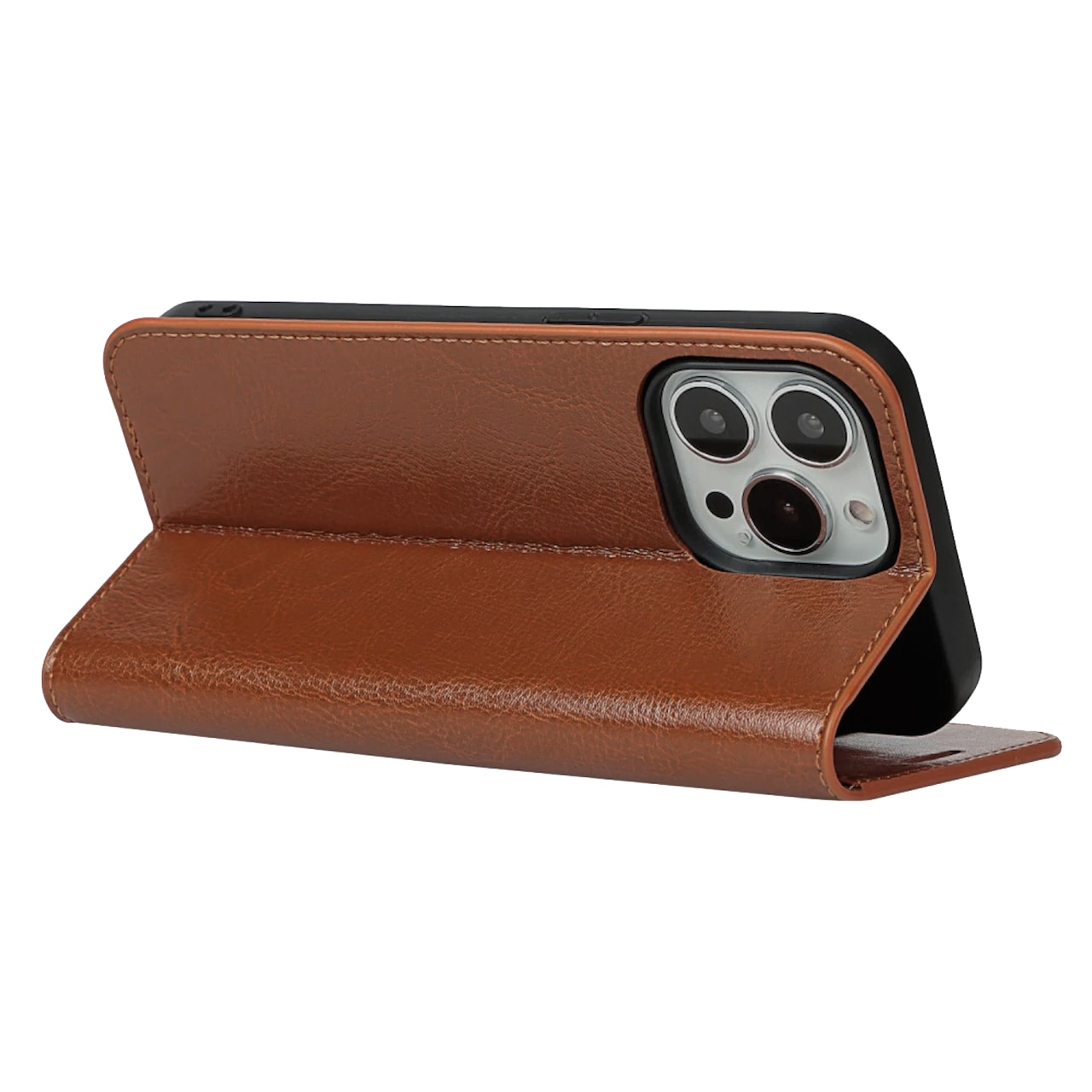 Funda cartera de cuero genuino iPhone 13 Pro marrón