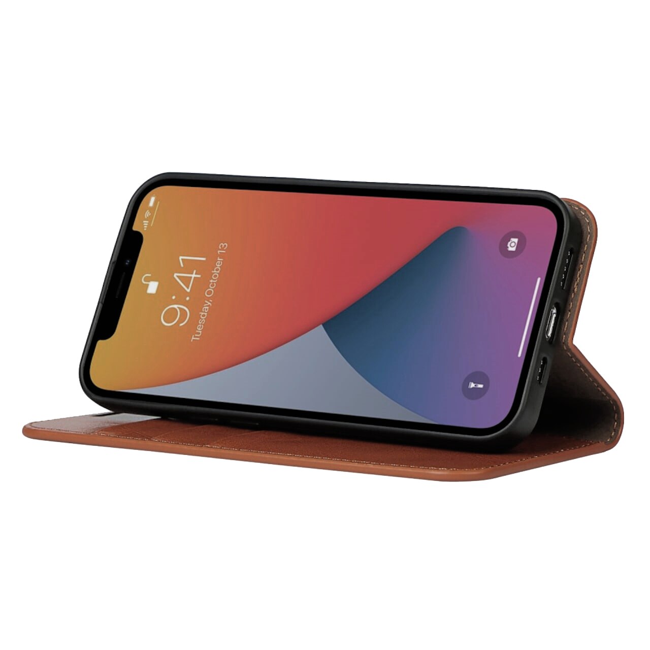Funda cartera de cuero genuino iPhone 13 Pro Marrón