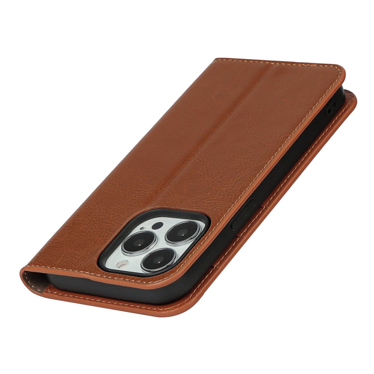 Funda cartera de cuero genuino iPhone 13 Pro Marrón