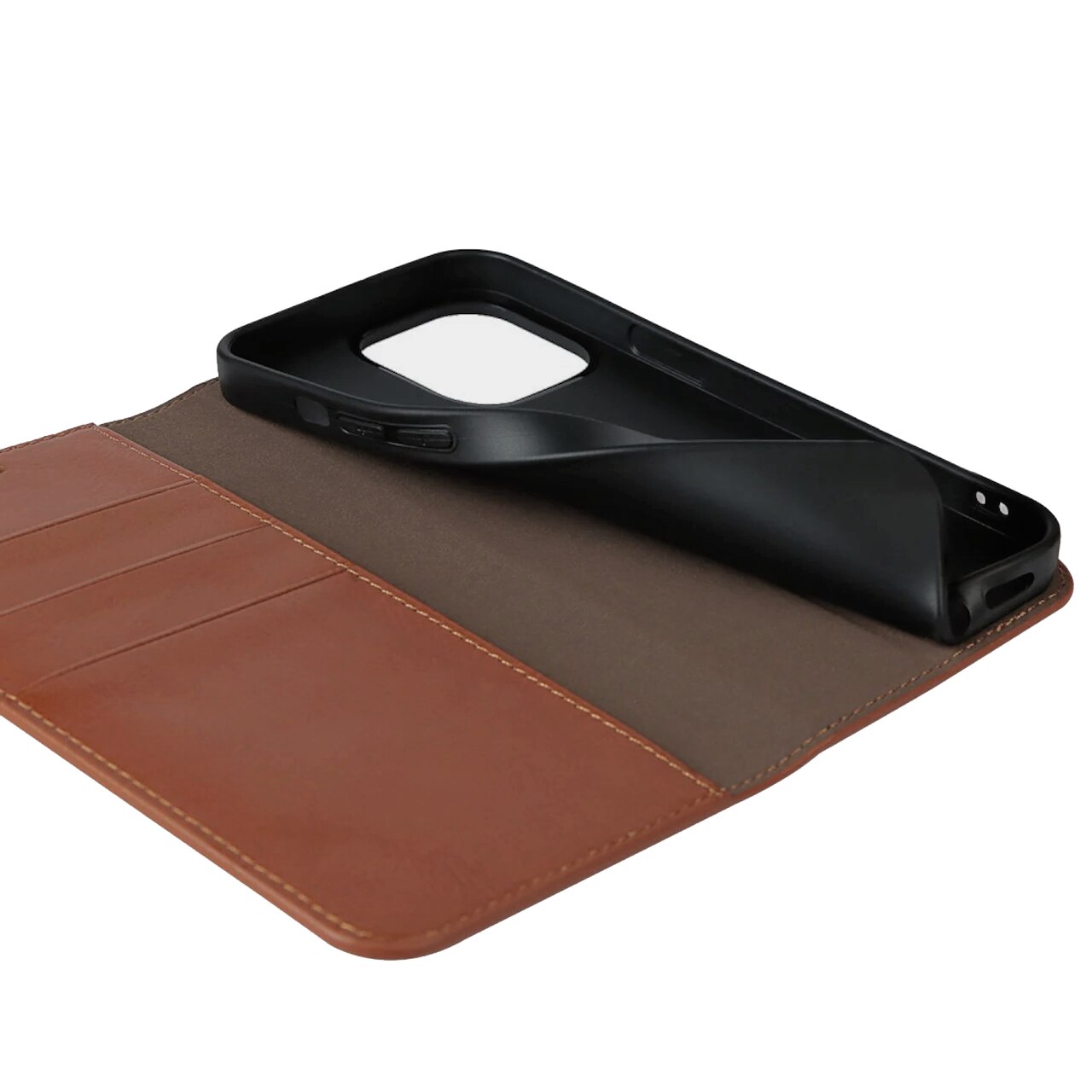 Funda cartera de cuero genuino iPhone 13 Pro Marrón