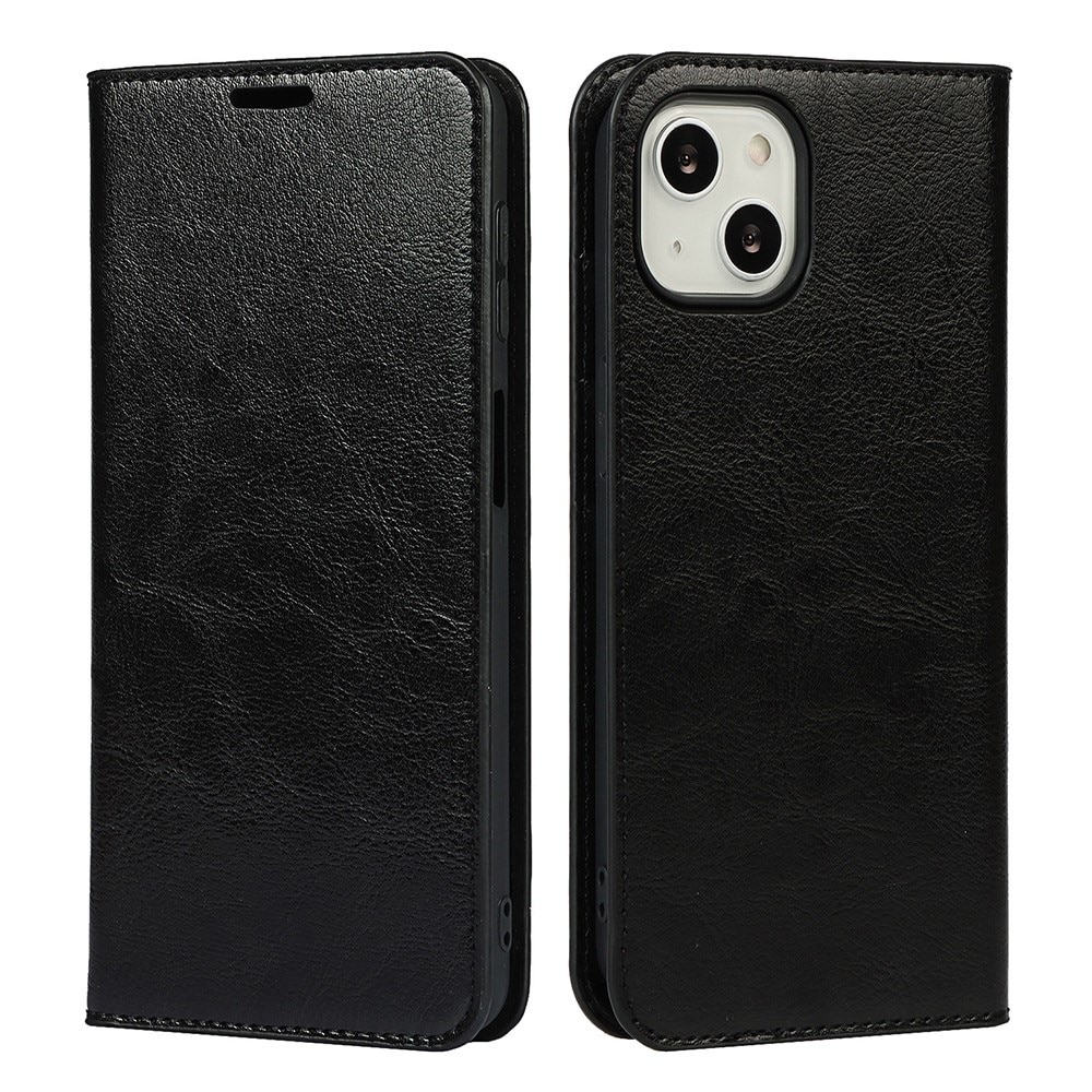 Funda cartera de cuero genuino iPhone 13 Negro