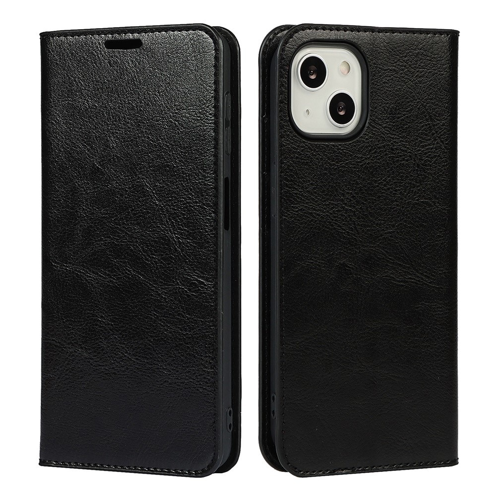 Funda cartera de cuero genuino iPhone 13 negro