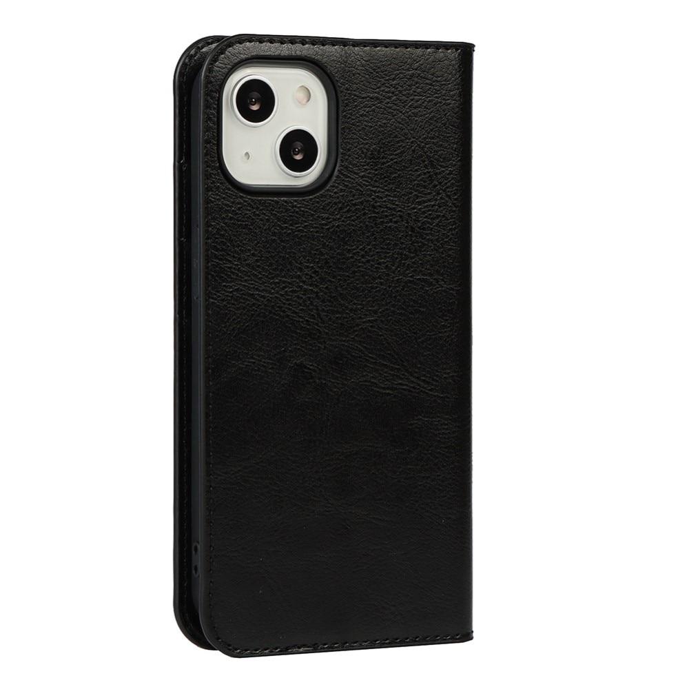 Funda cartera de cuero genuino iPhone 13 negro