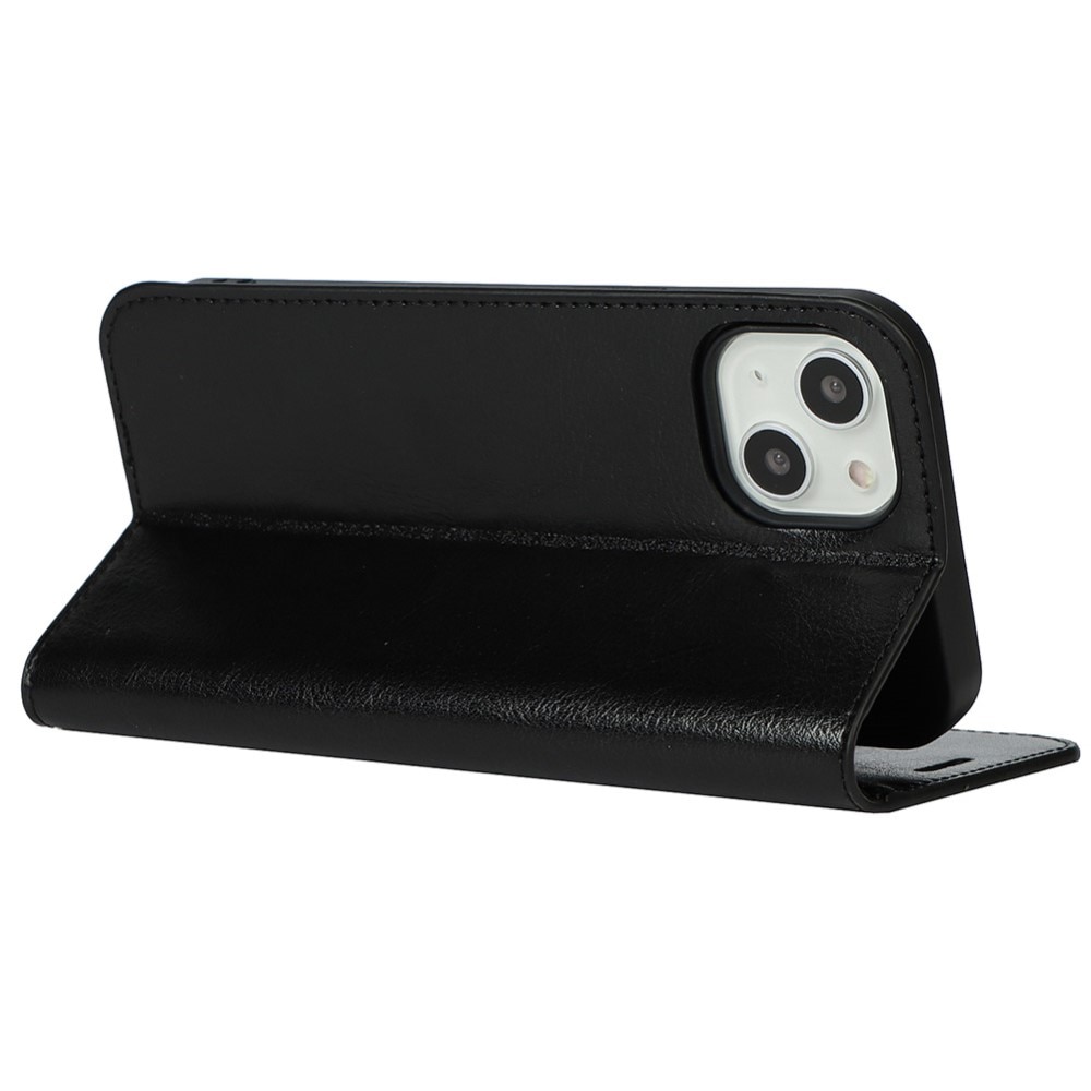 Funda cartera de cuero genuino iPhone 13 Negro