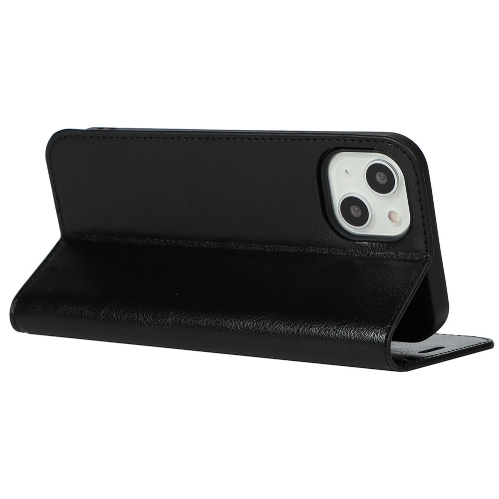 Funda cartera de cuero genuino iPhone 13 negro