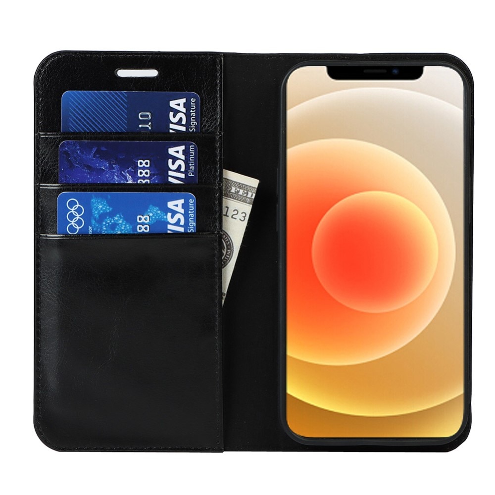 Funda cartera de cuero genuino iPhone 13 Negro