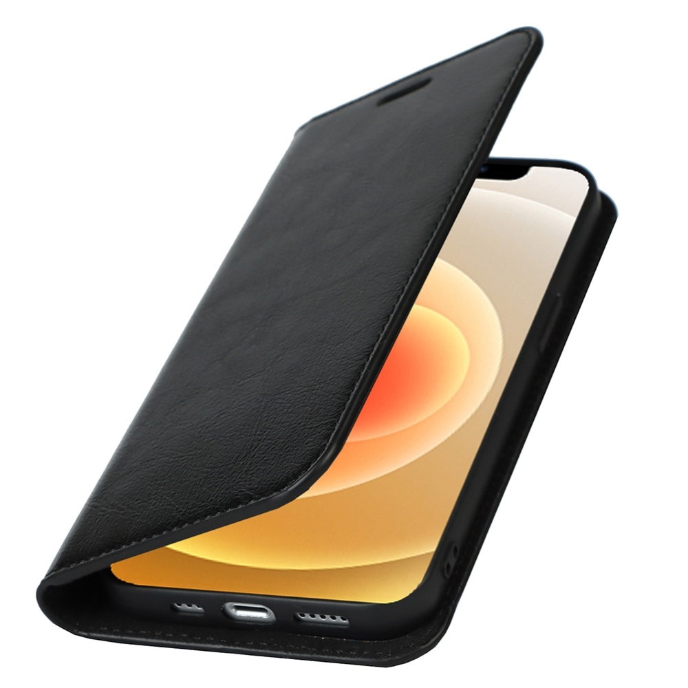 Funda cartera de cuero genuino iPhone 13 Negro