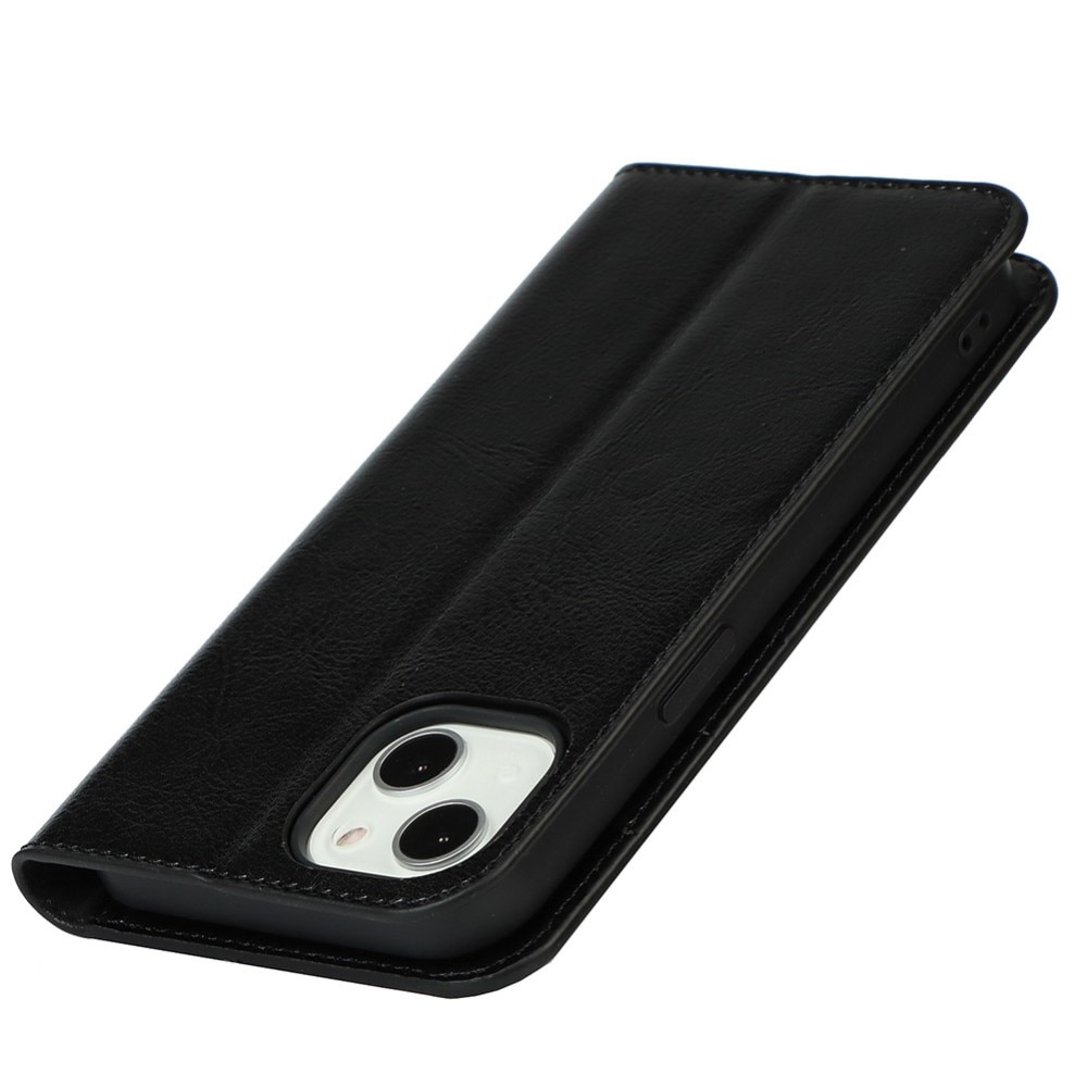 Funda cartera de cuero genuino iPhone 13 negro