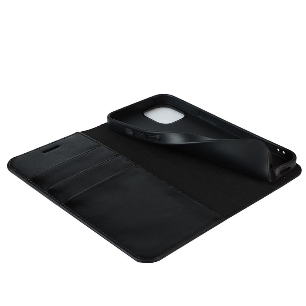 Funda cartera de cuero genuino iPhone 13 Negro