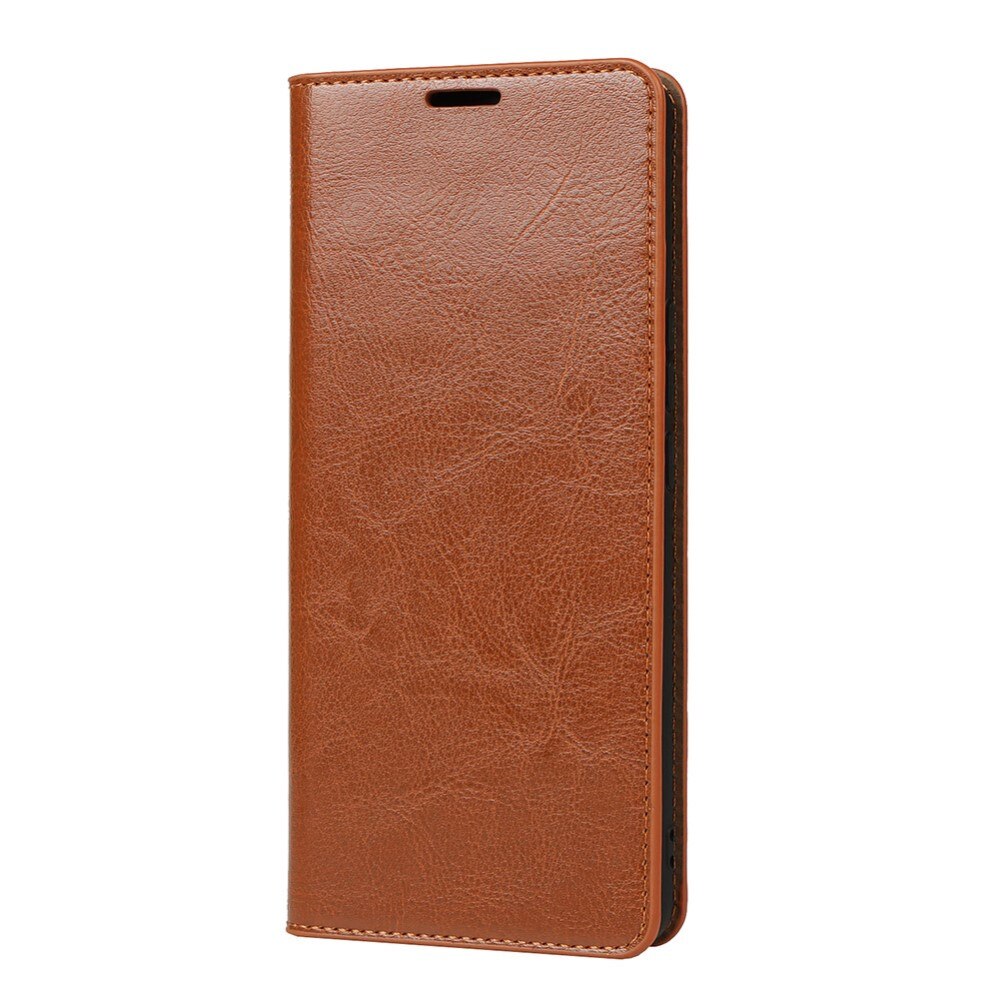 Funda cartera de cuero genuino iPhone 13 Marrón