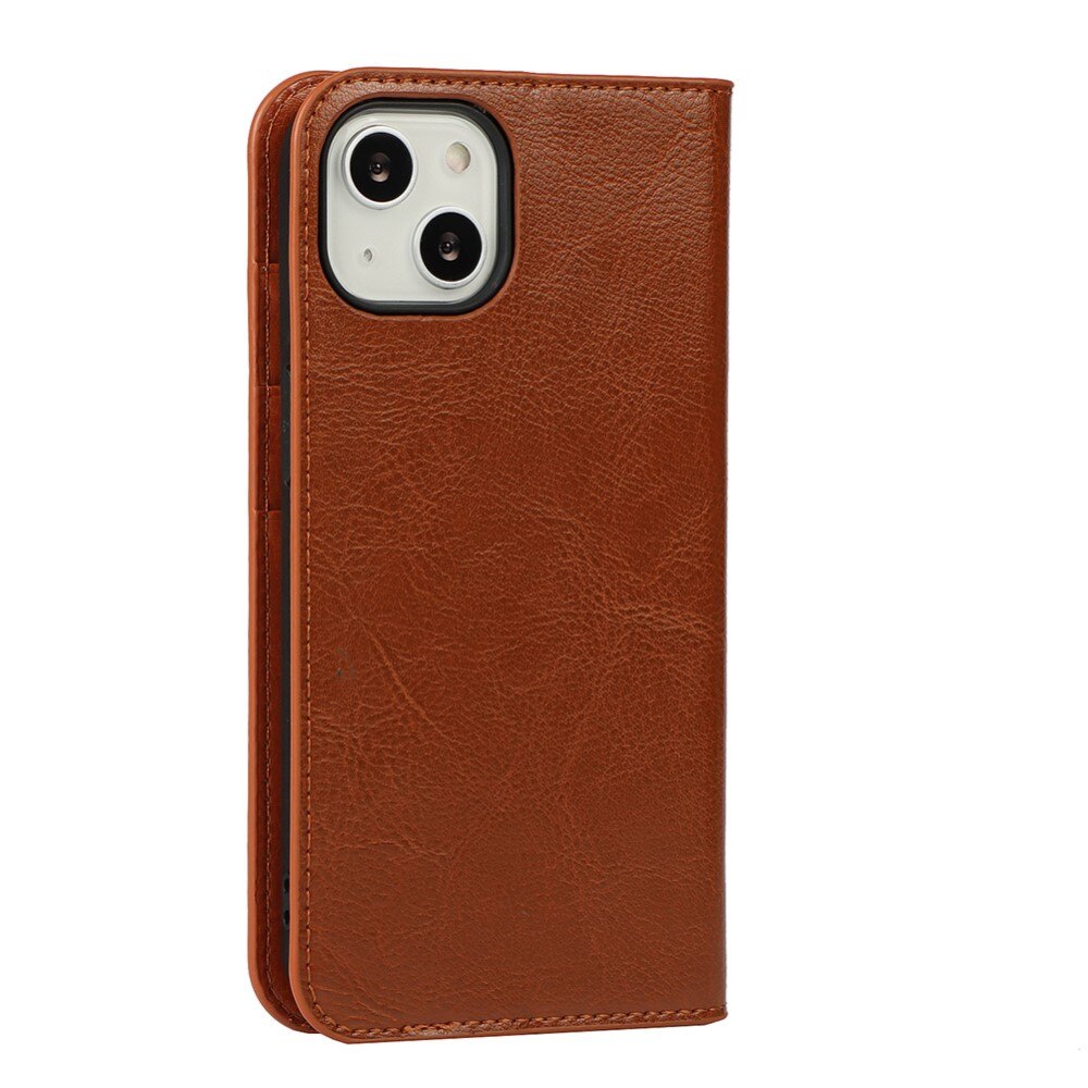 Funda cartera de cuero genuino iPhone 13 Marrón
