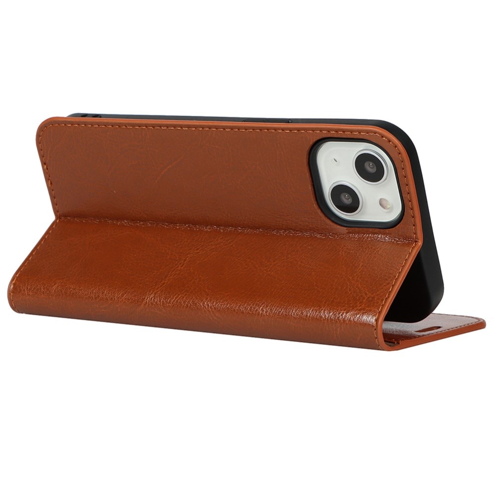 Funda cartera de cuero genuino iPhone 13 marrón