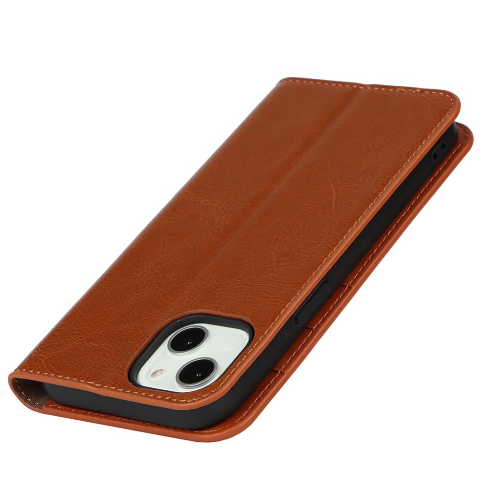 Funda cartera de cuero genuino iPhone 13 Marrón