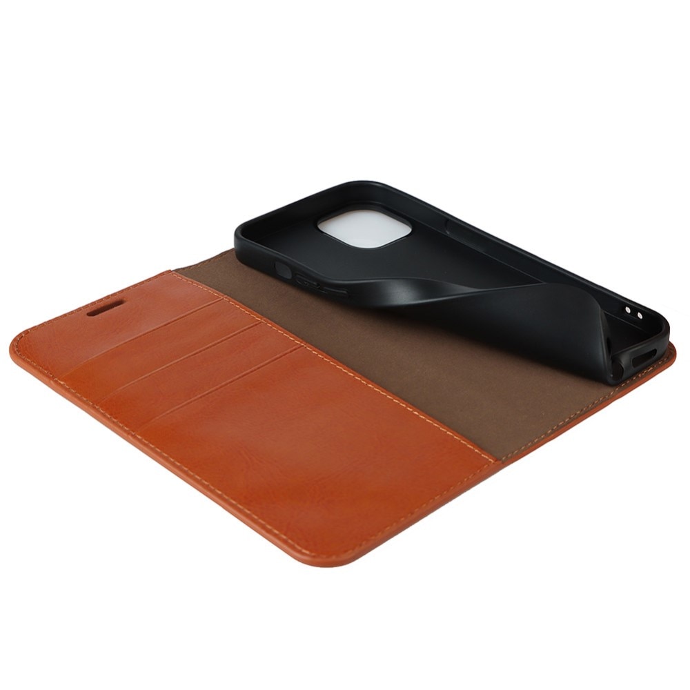 Funda cartera de cuero genuino iPhone 13 marrón