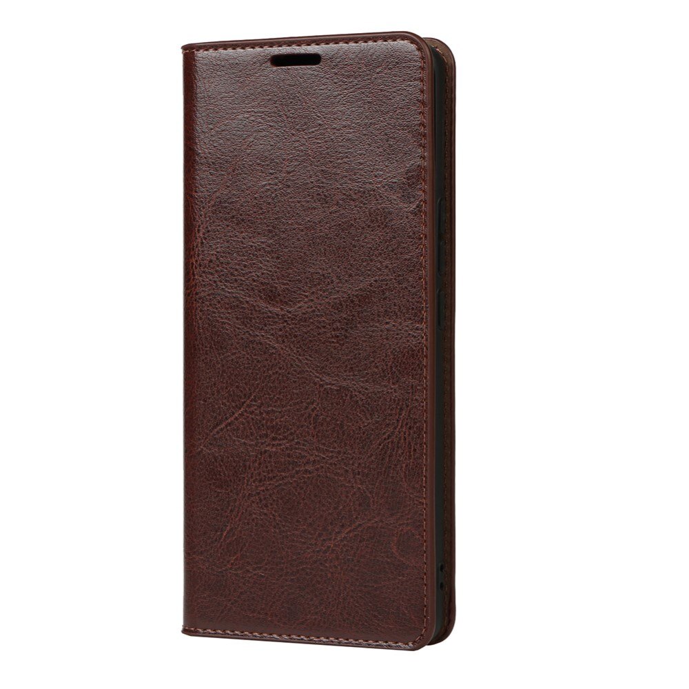 Funda cartera de cuero genuino iPhone 13 marrón oscuro