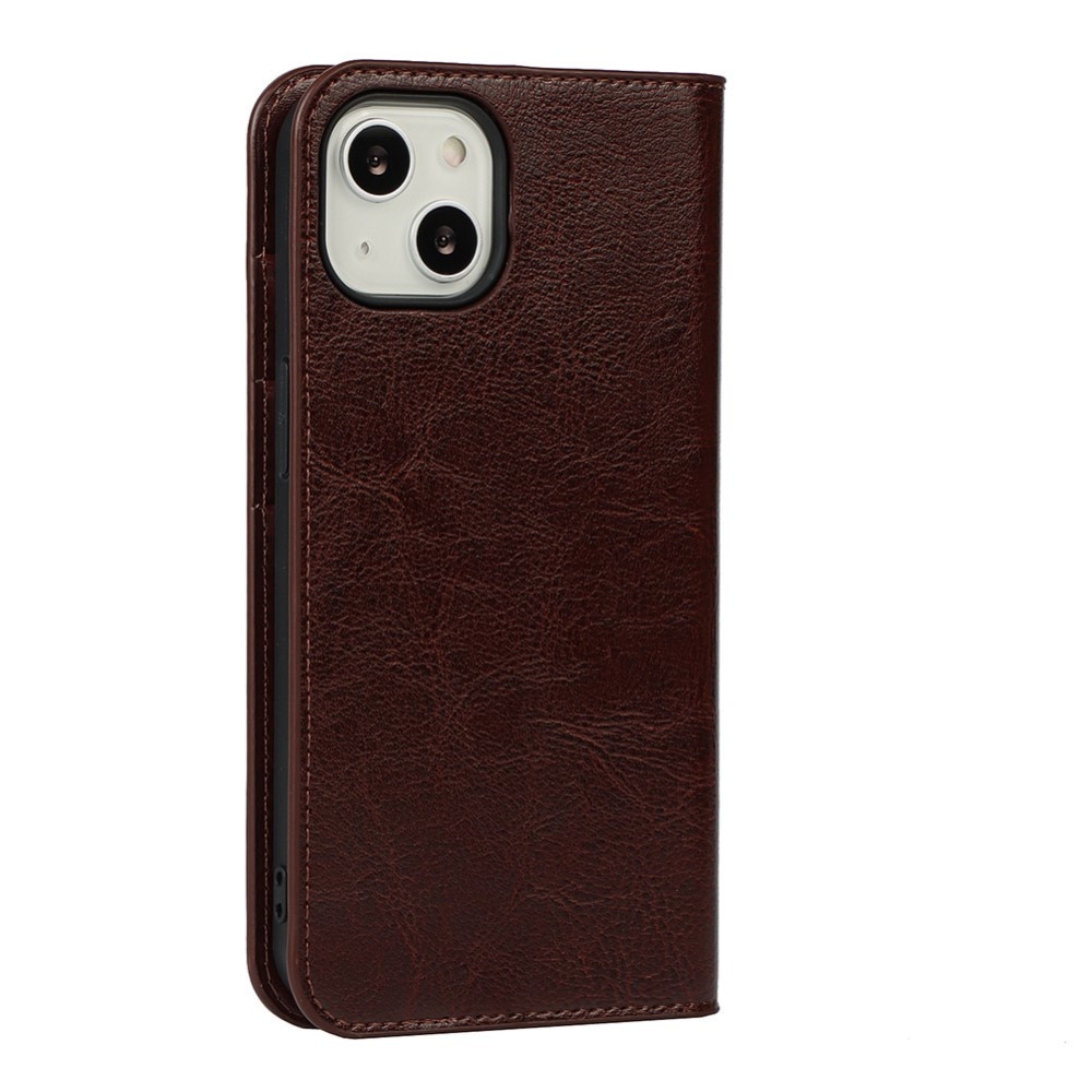 Funda cartera de cuero genuino iPhone 13 Marrón oscuro