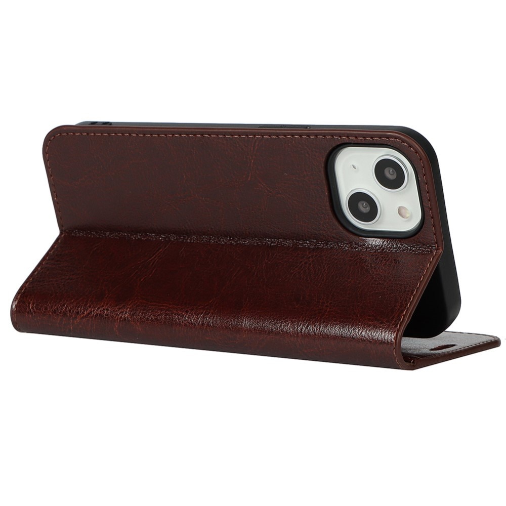 Funda cartera de cuero genuino iPhone 13 marrón oscuro