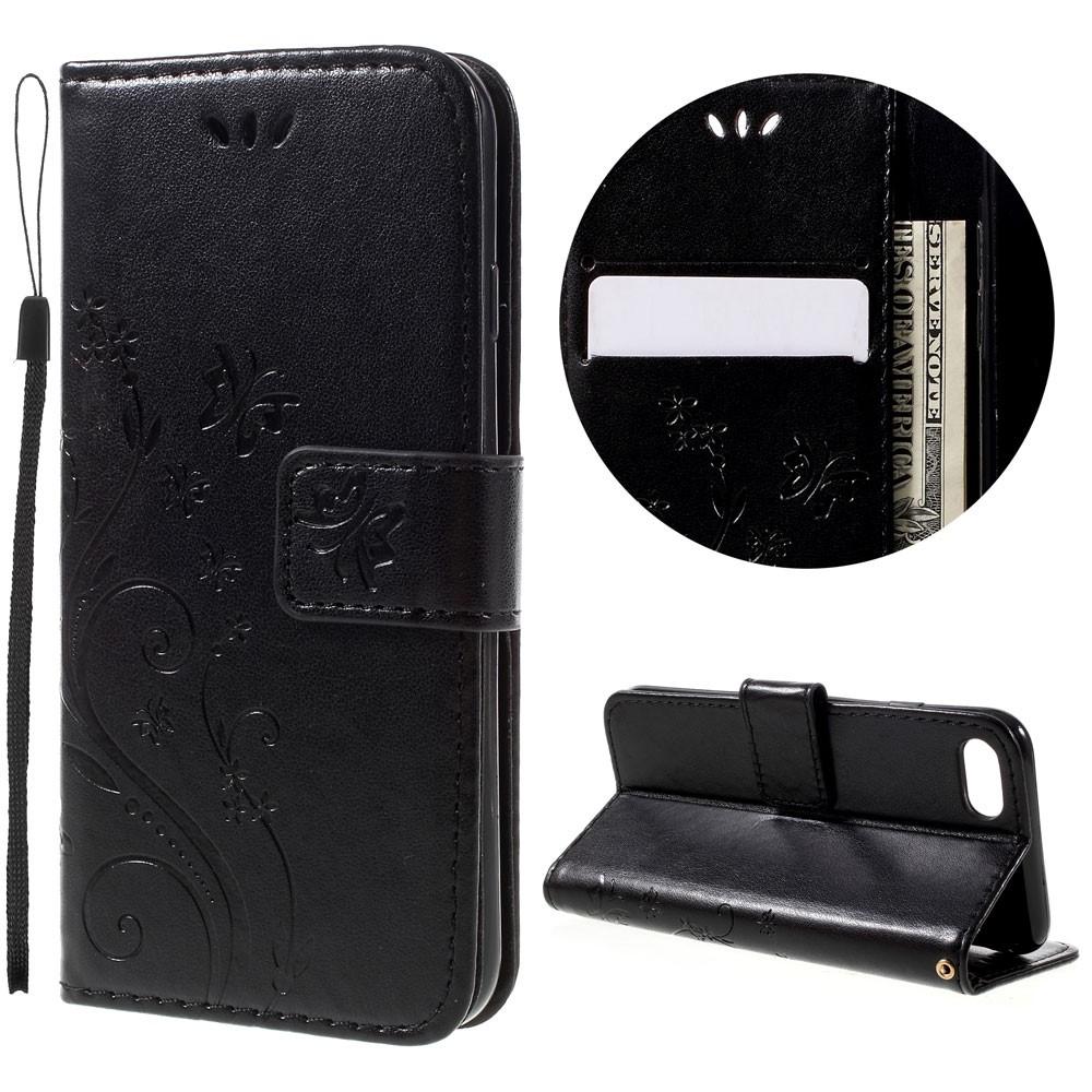 Funda de Cuero con Mariposas iPhone SE 2022, Negro