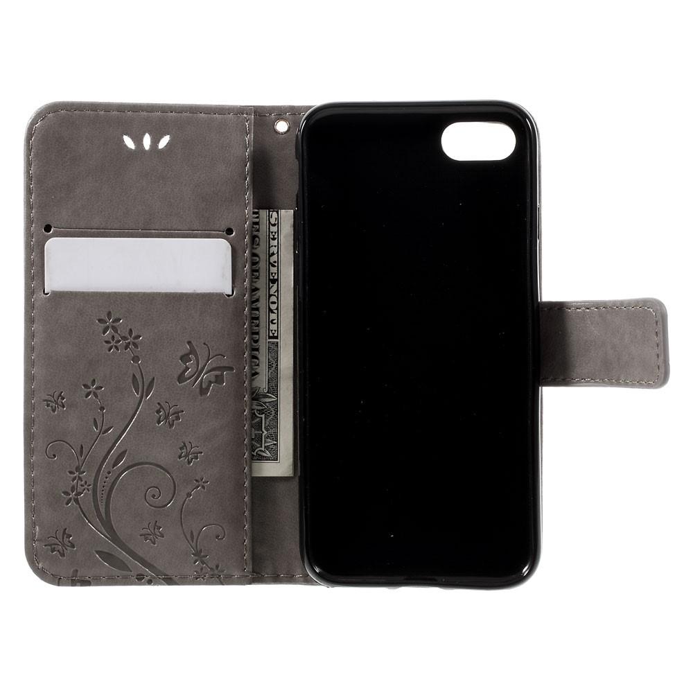 Funda de Cuero con Mariposas iPhone SE 2022, Gris
