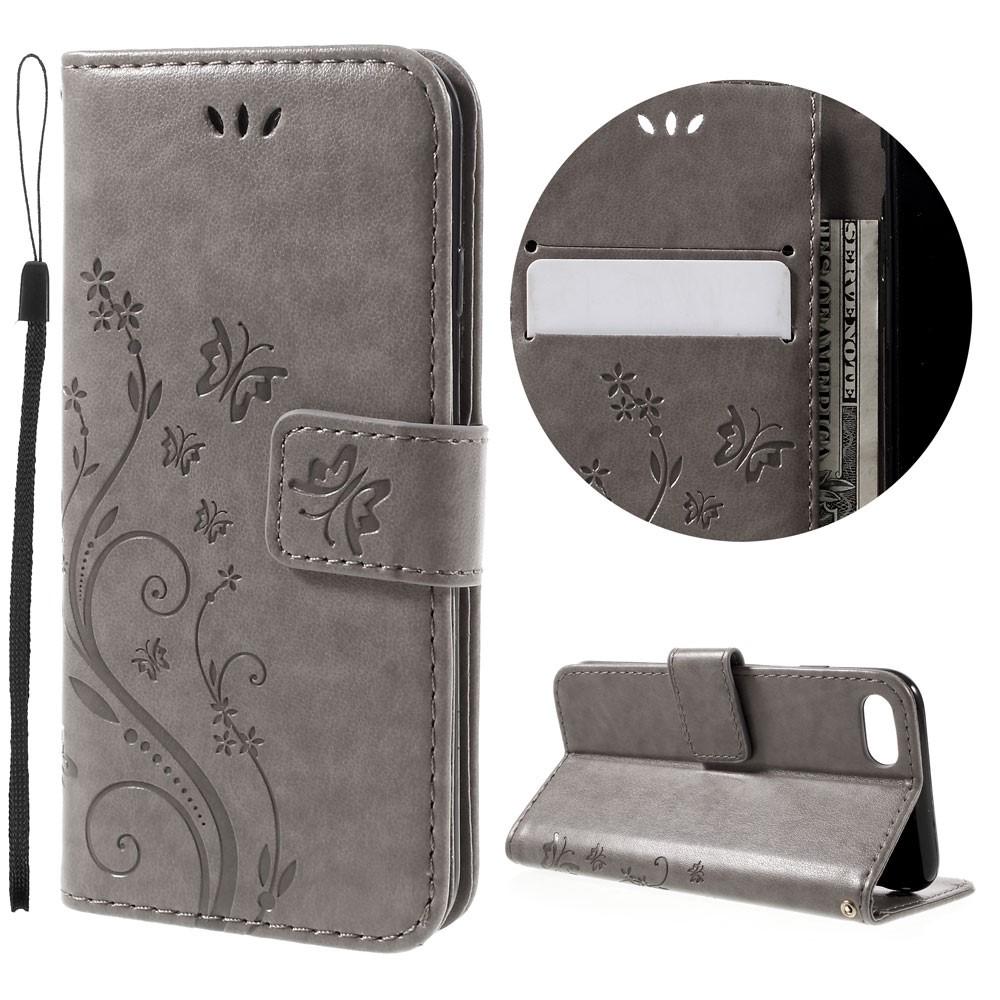 Funda de Cuero con Mariposas iPhone SE 2022, Gris