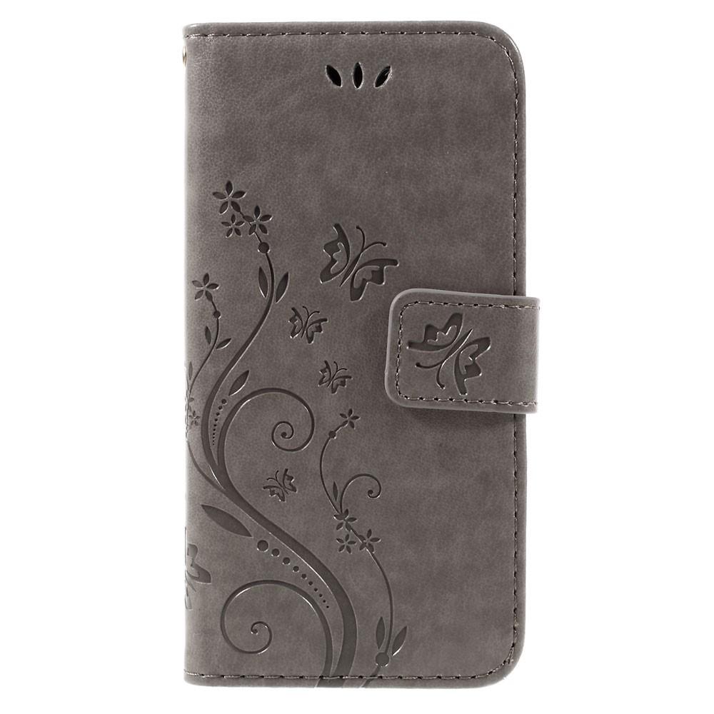 Funda de Cuero con Mariposas iPhone SE 2022, Gris