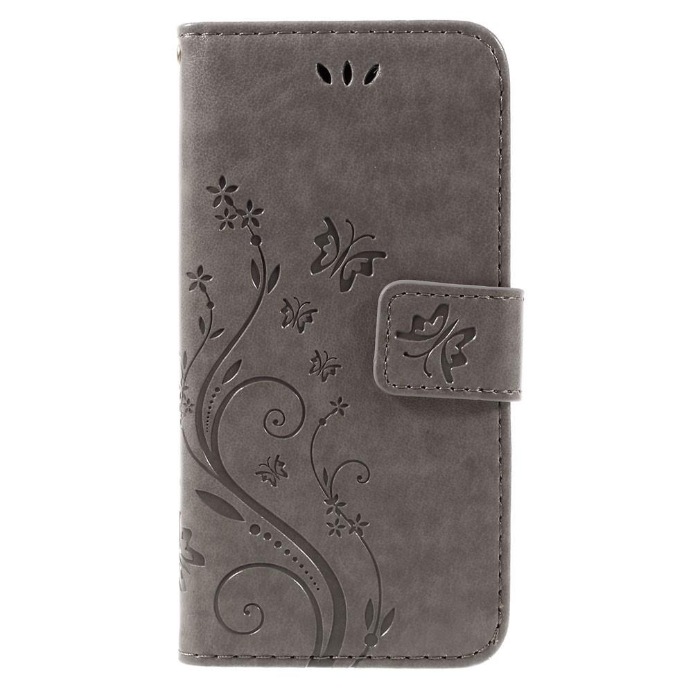 Funda de cuero con mariposas para iPhone 7, gris