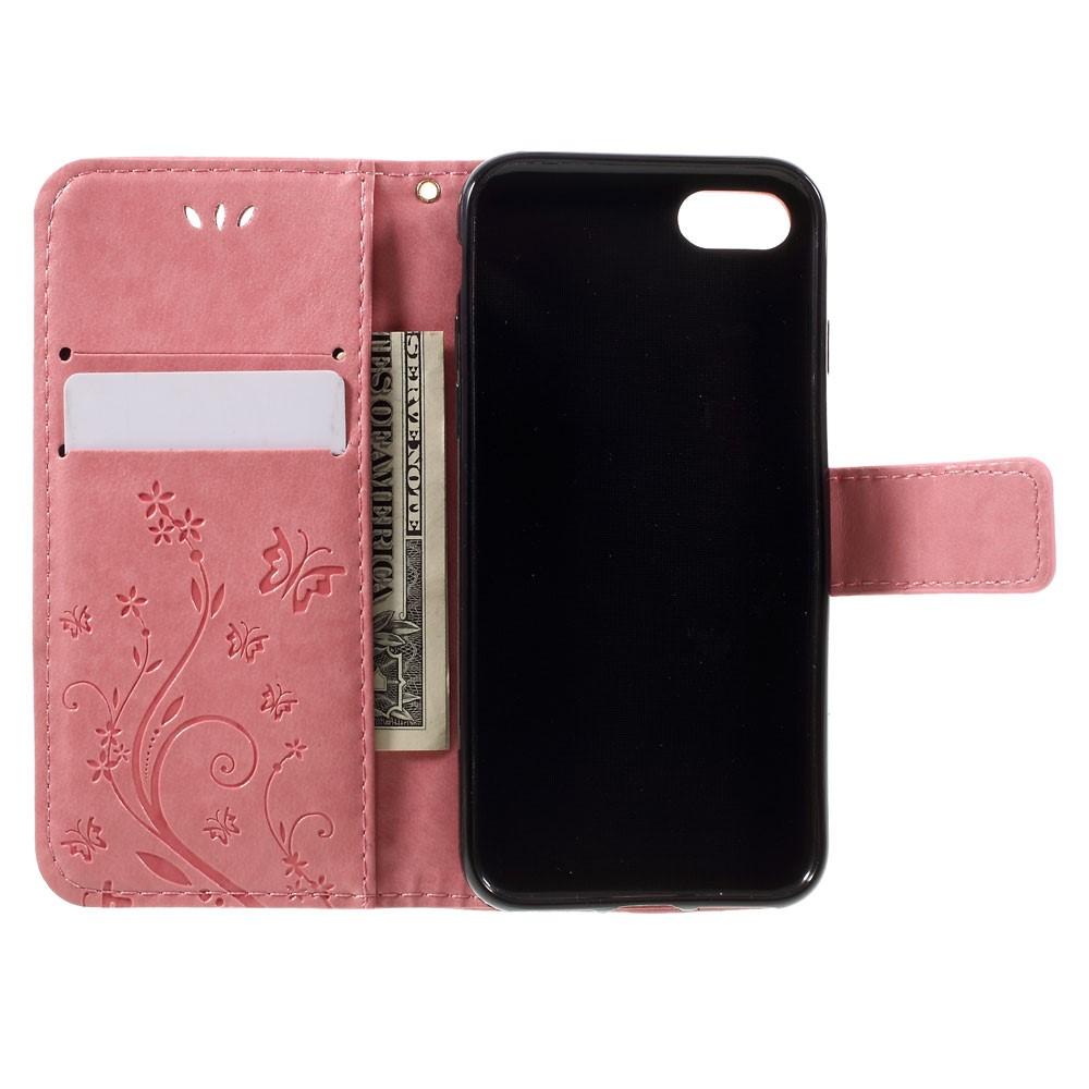 Funda de cuero con mariposas para iPhone 7/8/SE, rosado
