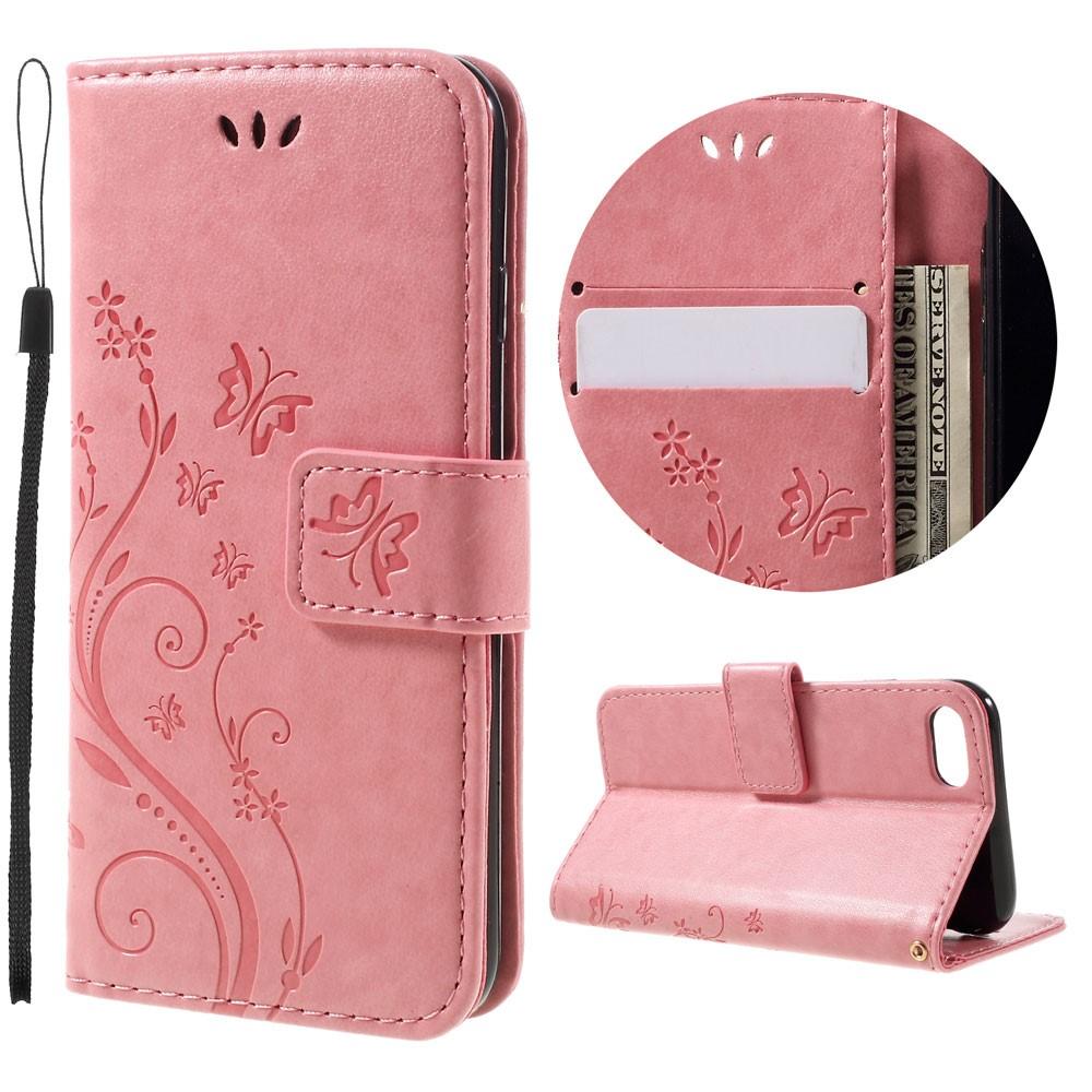 Funda de cuero con mariposas para iPhone SE (2020), rosado