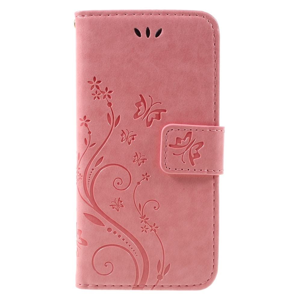 Funda de cuero con mariposas para iPhone SE (2022), rosado