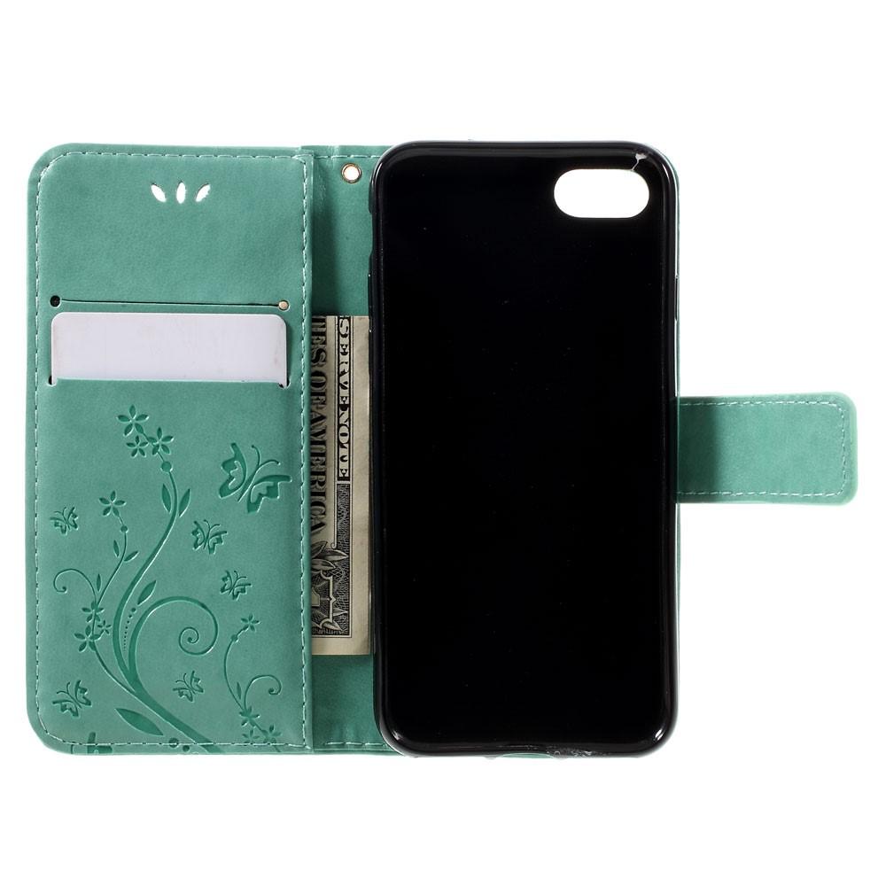 Funda de cuero con mariposas para iPhone 7, verde