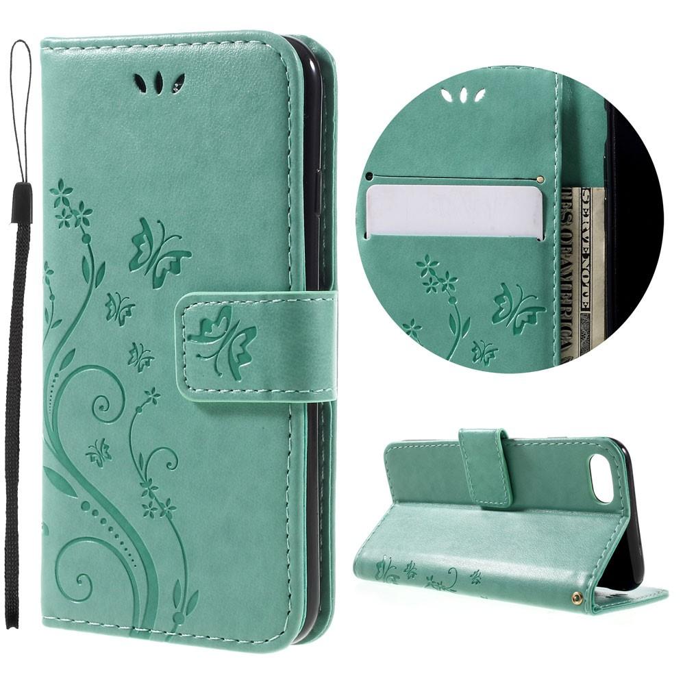 Funda de cuero con mariposas para iPhone SE (2022), verde