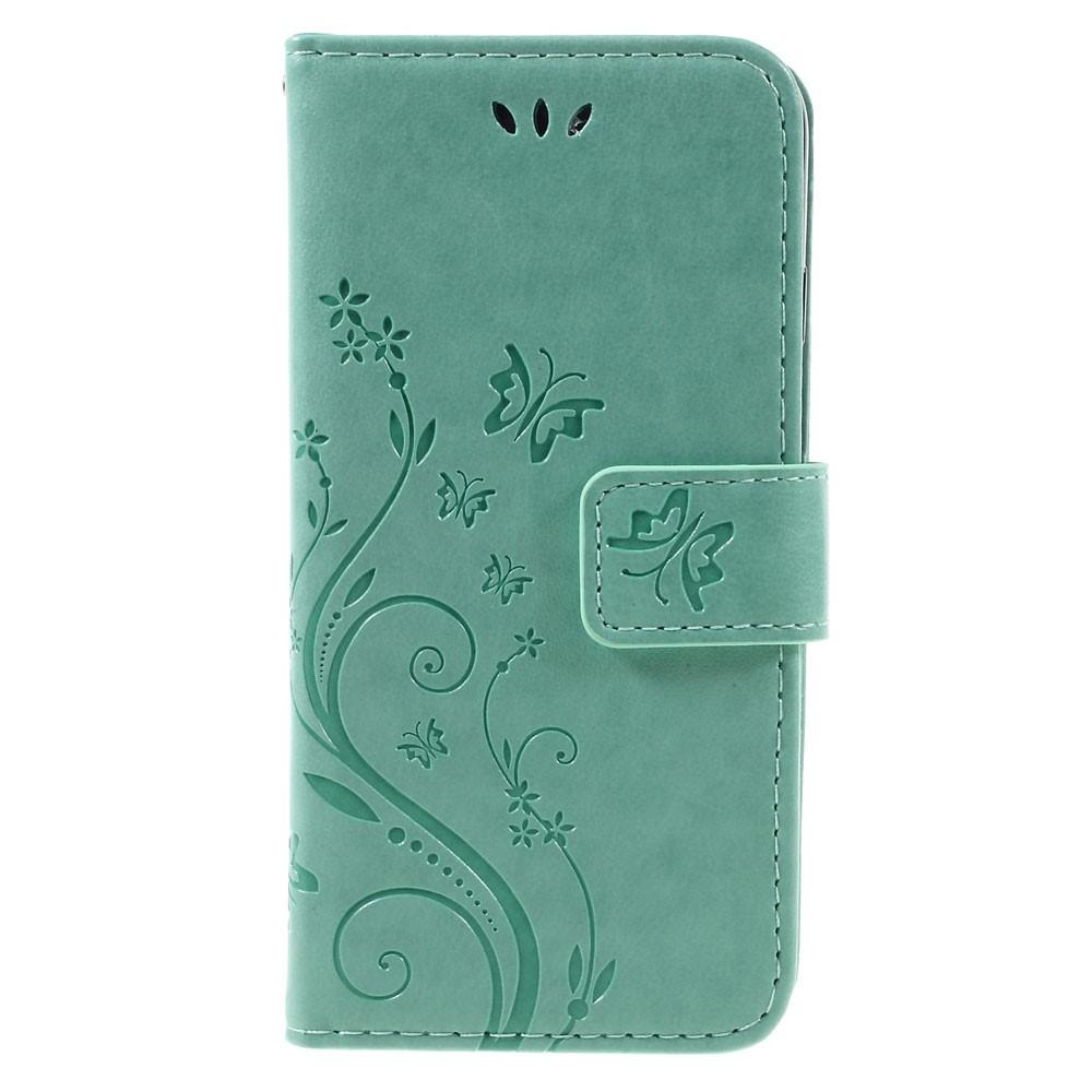 Funda de cuero con mariposas para iPhone SE (2020), verde